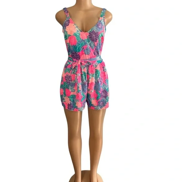 Maxine of Hollywood Vintage Playsuit Pink and Teal Blue - Picture 2 of 8